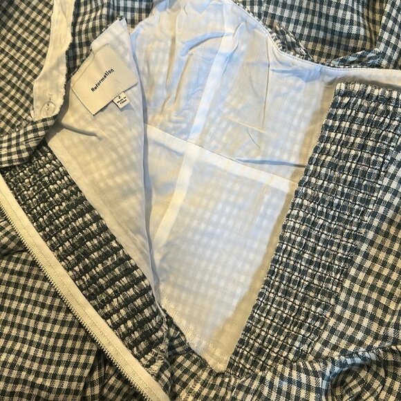 NEW Reformation Balia Midi Linen Dress in Slate Check Plaid Navy White  | size 2 - Picture 15 of 16
